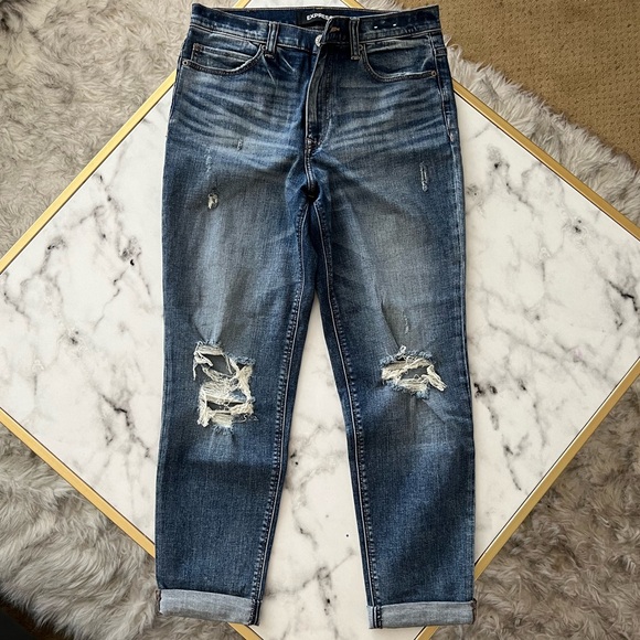 EXPRESS Girlfriend High Rise Stretch Ripped Jeans Size: 4 - Picture 2 of 13